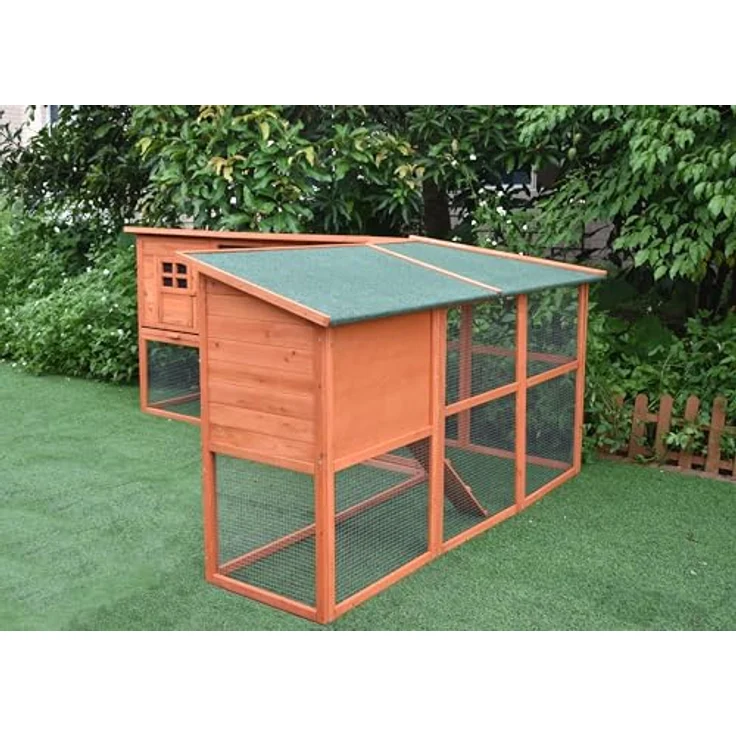 Mucola Hasenstall mit Freilaufgehege 251x190,5x104 cm, Wetterfestes Holz-Kleintiergehege mit 2 Rampen und herausnehmbaren Schubladen – Bild 3