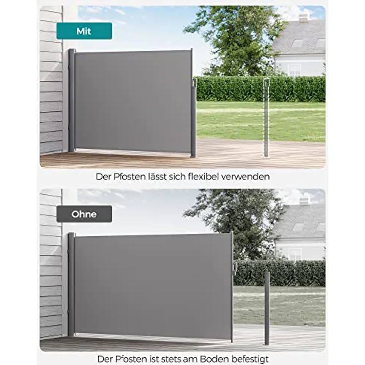 SONGMICS Bodenhalterung für Seitenmarkisen-Pfosten, Metallplatte mit Kunststoff-Deckel, Ausziehfixierung, Bodenplatte, nur für SONGMICS Alu-Seitenmarkisen geeignet, grau GSA004 – Bild 4