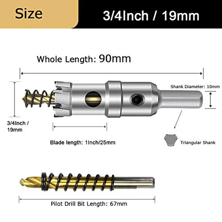 ASNOMY 19mm TCT-Hartmetall Lochsäge, präziser Metallbohrer für Edelstahl, Eisen, Holz und Kunststoff, 3-Klingen-Design – Bild 4