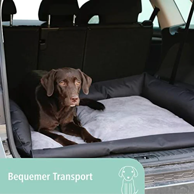 Kerbl Pet Hundebett / Hundekissen für Kofferraum, Gepolsterte Liegefläche waschbar, Schutz vor Schmutz & Kratzern, Mit Stoßstangenschutz Schwarz/Grau, 80L x 60B x 15D cm – Bild 2