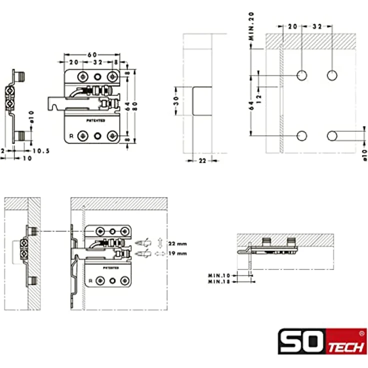 SO-TECH® Unterschrank Schrankträger Schrankhalter | Tragkraft 240 kg | Stahl verzinkt | Abdeckkappe: weiß | höhen- und tiefenverstellbar | Aufhänger: Anschlag (links) | mit vormontierten Spreizdübeln – Bild 5