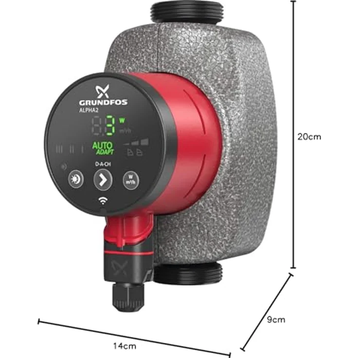 Grundfos ALPHA2 25-80, Hocheffizienz Umwälzpumpe mit Permanentmagnetmotor, 180 mm, PN 10, 2,14 m³/h – Bild 4