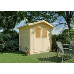 KONIFERA Gartenhaus Canopus, 228x193 cm, Blockbohlensystem mit Fußboden, naturbelassenes Fichtenholz, Satteldach, Doppelflügeltür