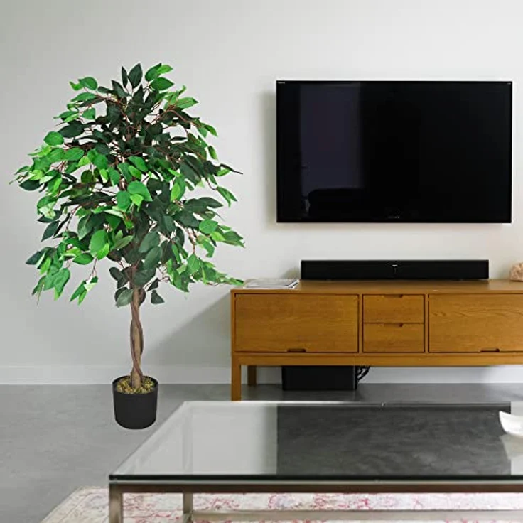 Decovego Kunstpflanze Künstliche Pflanze Benjamin Ficus 110 cm Plastik Pflanze im Topf Innendekoration Echt aussehend deco – Bild 2