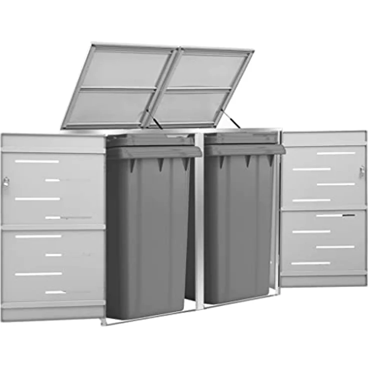 vidaXL Mülltonnenbox für 1 Tonne Abschließbar Rostfrei Müllbox Mülltonnenverkleidung Mülltonne Müllcontainer Gartenbox 69x77,5x115cm Edelstahl – Bild 3