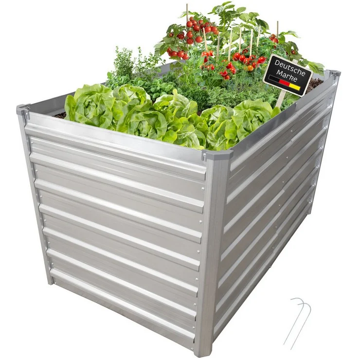 NATIV Hochbeet Metall eckig, Gartenbeet, Pflanzbeet, Kräuterbeet, Gemüsebeet, Silber Galvanisiert, 160 x 77 x 77 cm
