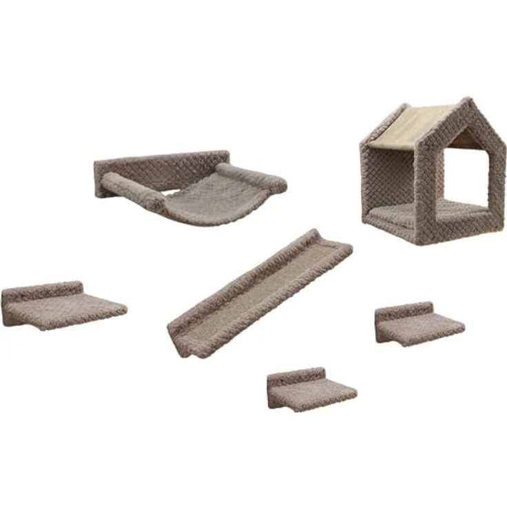 Kerbl Pet Kletterwand Monte Baldo für Katzen, 6-teilig, grau, individuelle Montierbarkeit, Spiel- und Entspannung, Krallenpflege – Bild 1