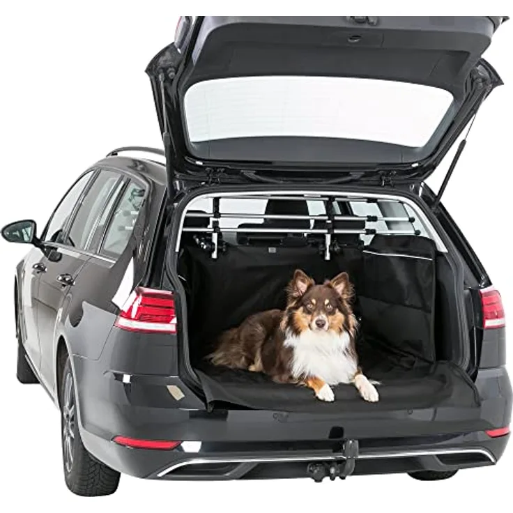 TRIXIE Pflegeleichte, wasserdichte Und rutschfeste Liegemöglichkeit Für Hunde Im Auto Kofferraum-Schondecke, 2,10 × 1,75 M, Schwarz Mit Stoßstangenschutz Und Extra Hohen Seitenteilen - 13204