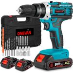 ONEVAN Akku-Bohrschrauber 21V mit 25+1 Drehmomentstufen, 2x 1500mAh Akkus, 10mm Bohrfutter, 24 Zubehörteile und Tragetasche