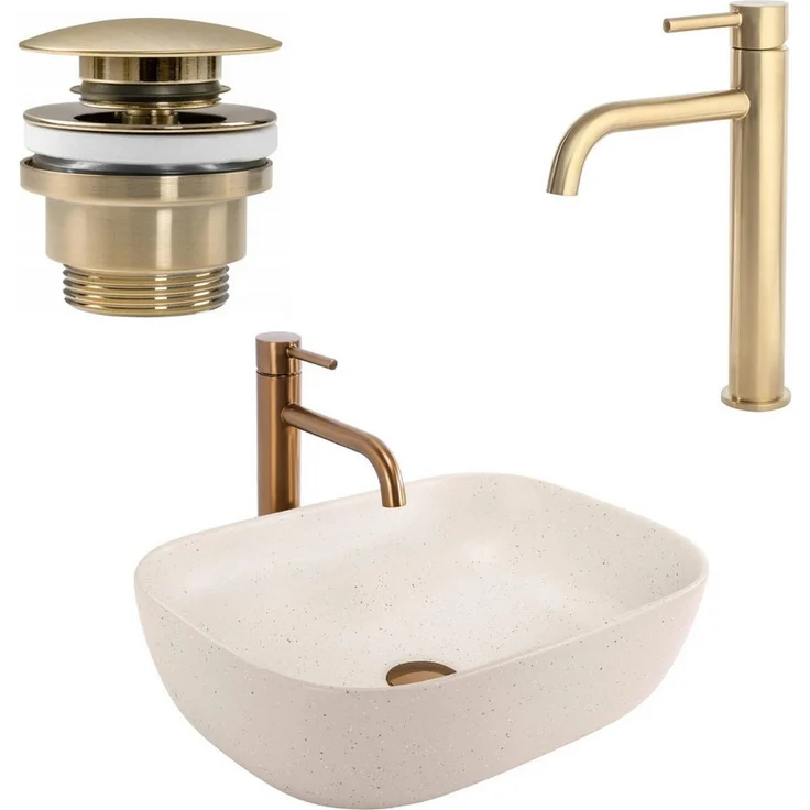 wohnwerk.idee Aufsatzwaschbecken Belinda Sandy, Keramik Waschbecken in Marmoroptik Beige, moderne Naturstein-Optik, pflegeleicht und langlebig