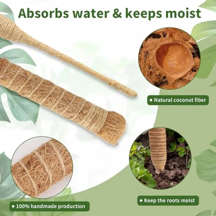 CNMTCCO 2 Stück 60 cm Moosstab für Kletterpflanzen, Rankhilfe aus Kokosfaser mit Zubehör für Indoor Monstera und Philodendron – Bild 3