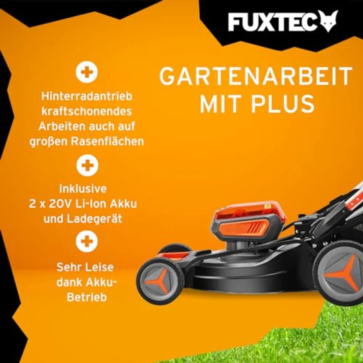 FUXTEC FX-E2RM51 40V Akku Rasenmäher, 51 cm Schnittbreite, 50L Fangkorb, 4-in-1 Funktion, mit 2x 20V Akku und Frontbumper – Bild 4