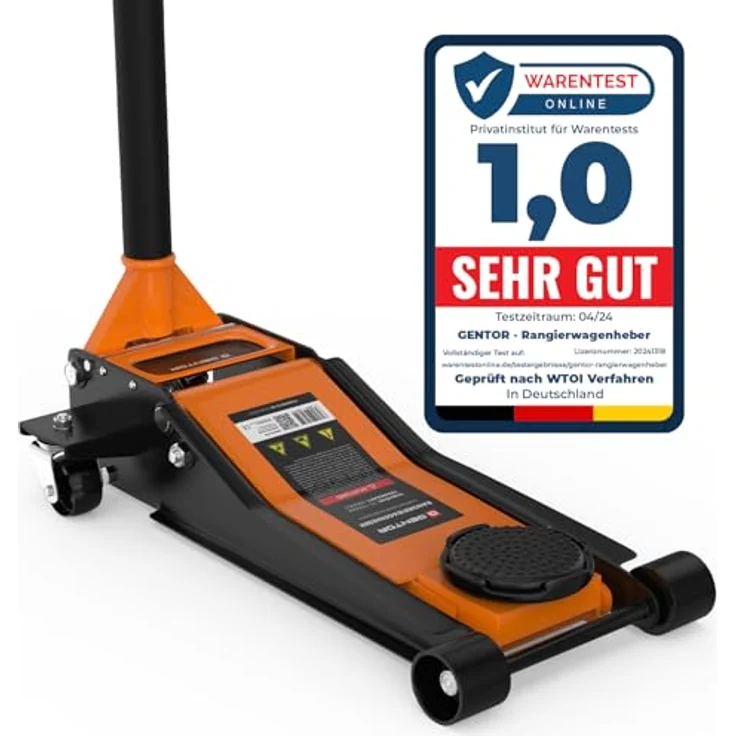 GENTOR Hydraulischer Wagenheber 3T Flach, Rangierwagenheber mit 75-505 mm Hubhöhe in Orange für PKW, SUV & Werkstatt – Bild 2