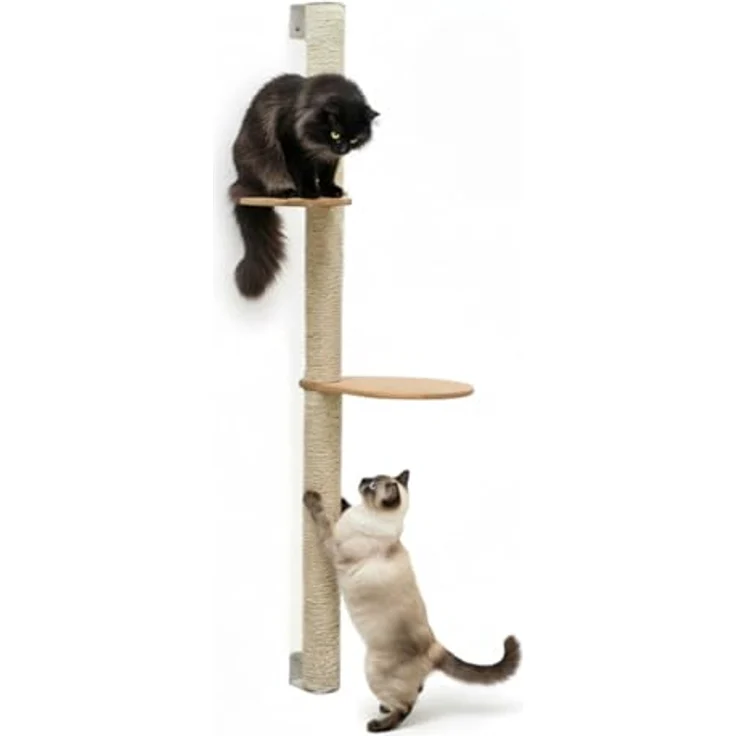 EYEPOWER Wandkratzbaum Luna 132 cm, stabiler Kletterbaum mit 2 Plateaus aus Bambus, 100% Sisal, ideal zur Wandmontage für Katzen – Bild 1