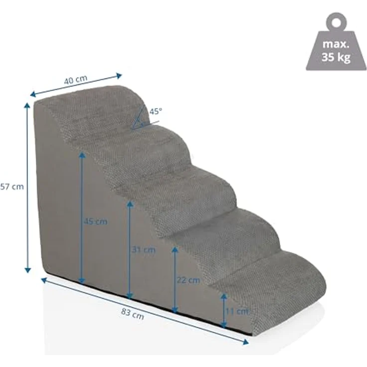 hjh LIVING PAWY STEP 5, Haustiertreppe mit 5 Stufen, rutschfester Bezug aus 100 % Polyester, waschbar, gelenkschonend für Hunde – Bild 4