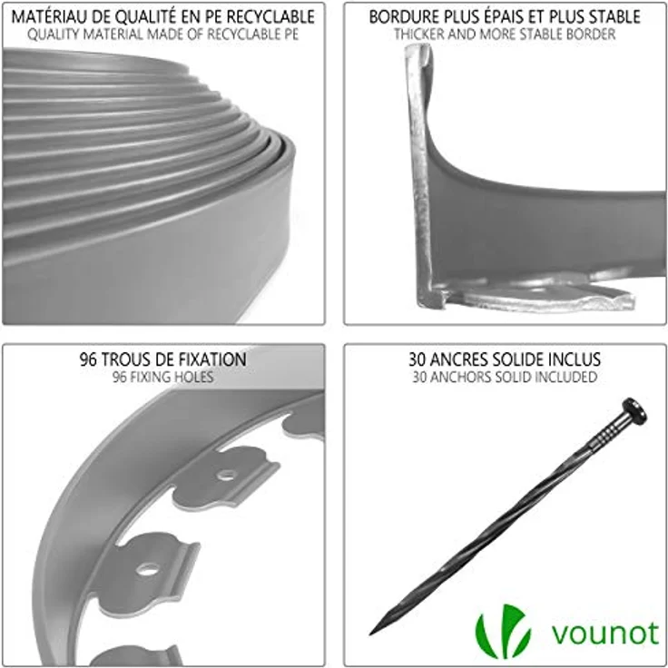 Flexible Rasenkante Kunststoff, mit 60 Erdanker, Länge 20m Höhe 5cm, Grau - Vounot – Bild 5