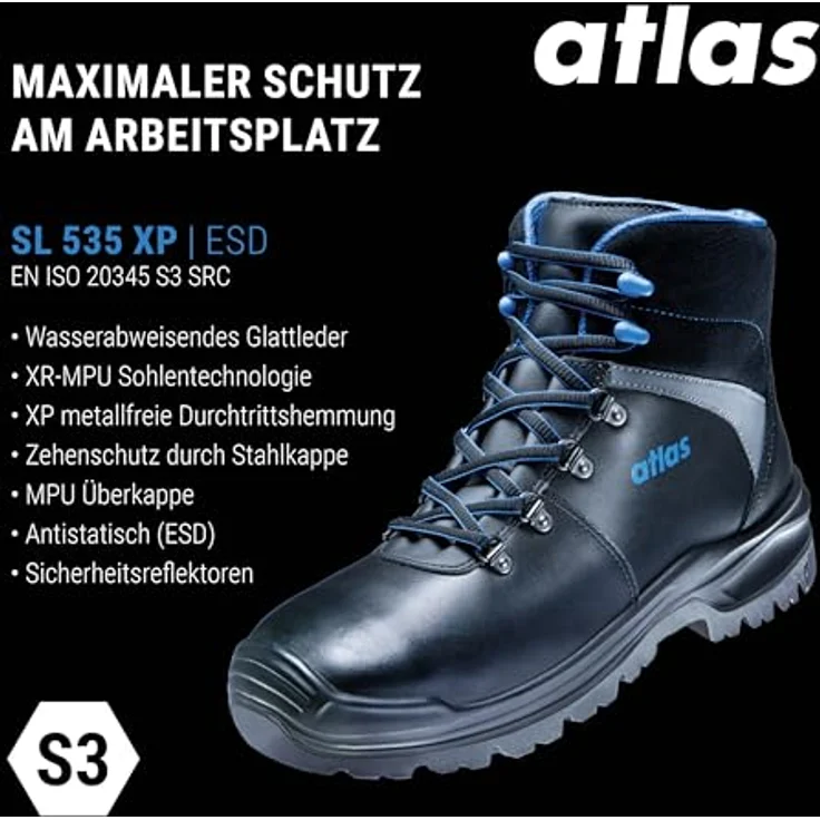Atlas SL 535 XP 2.0 ESD, knöchelhoher Sicherheitsschuh S3 mit Wasserdichtigkeit, Stahlkappe, Gr. 45 – Bild 3
