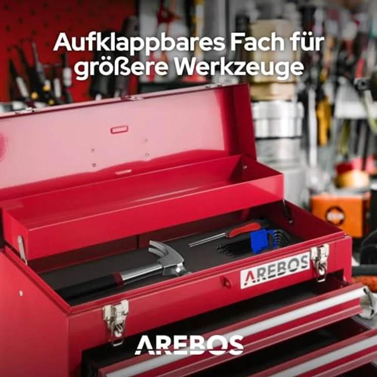 Werkzeugkoffer mit 3 Schubfächer rot - Werkzeugkasten Werkzeugbox Werkzeugkiste - rot - Arebos – Bild 3