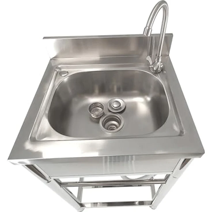 Lemodo Spültisch freistehend, Wasserhahn mit Gartenschlauch-Anschluss, Edelstahl, mobil einsetzbar - Preisvergleich – Bild 4