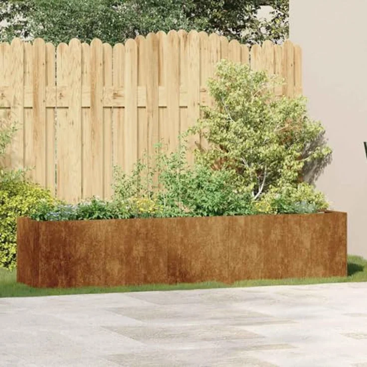 vidaXL Pflanzkübel Rostig 200x40x40 cm Wetterfester Stahl, Garten-Garten-Pflanzgefäß, Hochbeet - Brauner Stahl – Bild 3