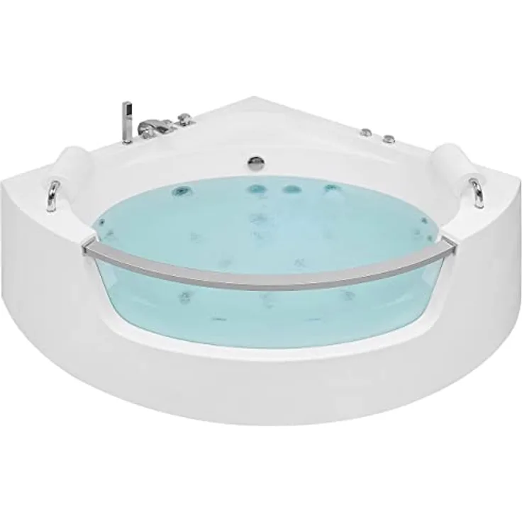 Eckbadewanne Whirlpool Weiß Sanitäracryl 187 x 140 cm LED mit 7 Farben Badezimmer