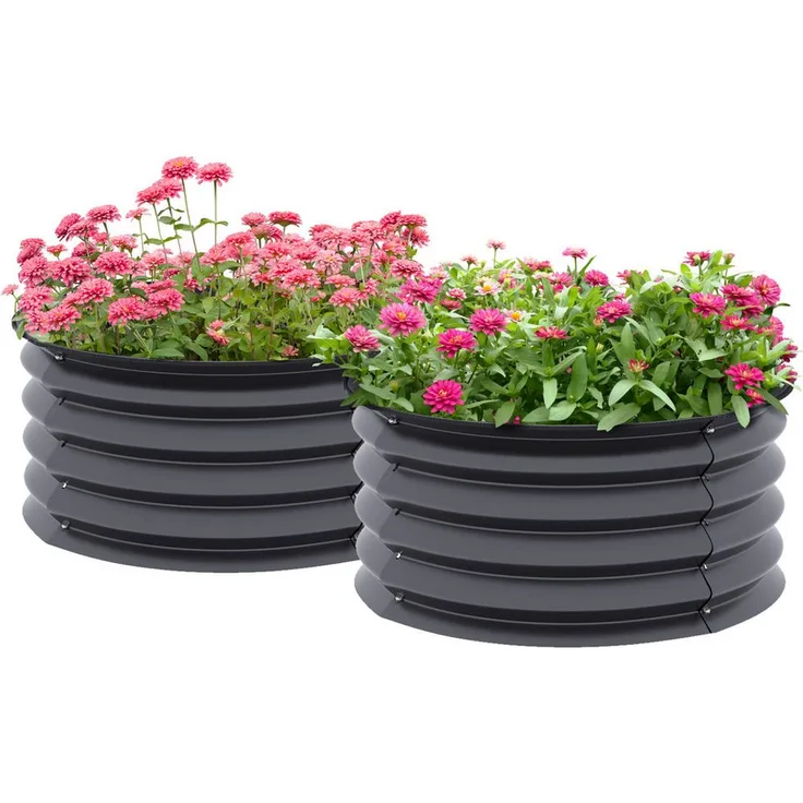 Outsunny Hochbeet 2er-Set aus Stahl, Dunkelgrau, Ø60x30cm für Garten Balkon Terrasse, für Blumen, Pflanzen, Obst