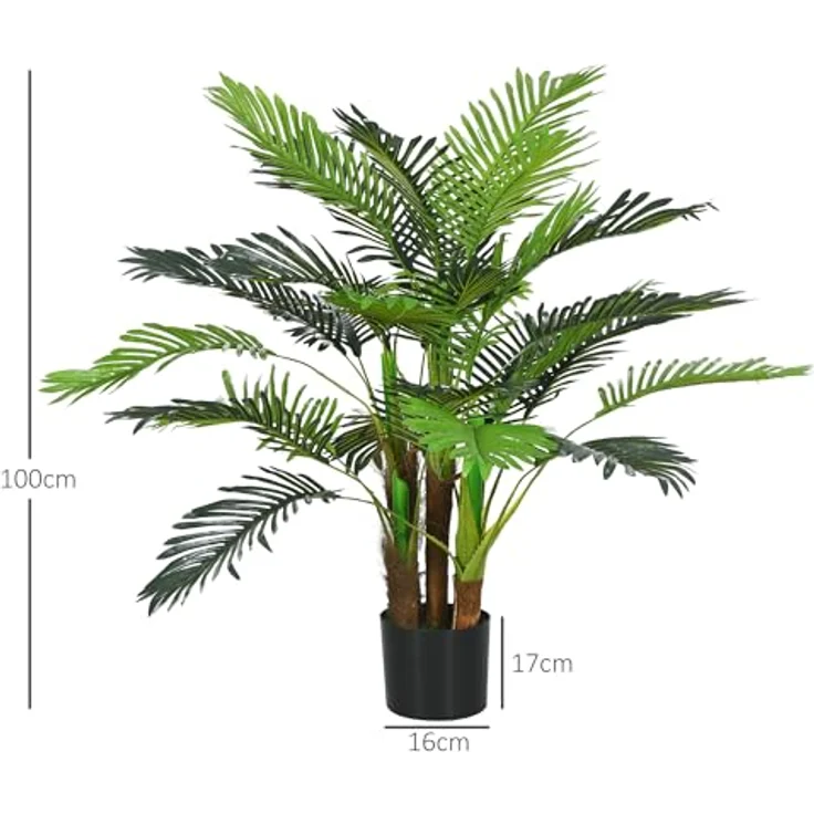 HOMCOM Kunstpflanze Kunst Palme, 100 cm mit 27 Zweige, Zimmerpflanze Palme, Höhe 100 cm, für Indoor, Outdoor, Grün – Bild 5