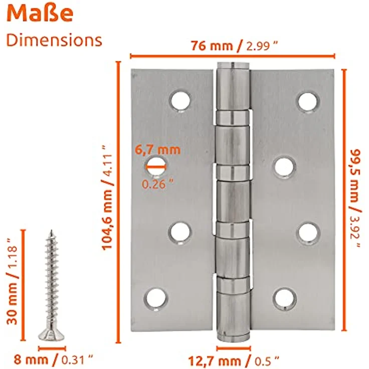 ECENCE Edelstahl Tür-Scharnier 2x Silber Türband, Beschlag, 4-fach Stahlkugel gelagert Edelstahlscharnier 304 (V2A) Materialstärke 2,5mm + Schrauben für massive Türen innen + außen – Bild 4