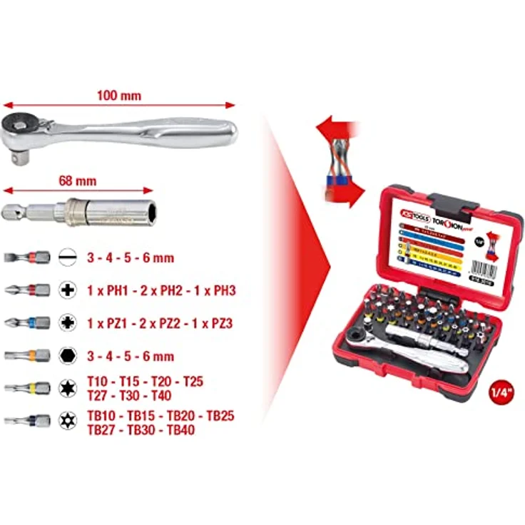 KS Tools 918.3010 1-4'' TORSIONpower Bit-Box, 32-teilig, Bitbox für Handbetätigung und Elektroschrauber, inkl. Schnellwechsel-Bithalter, Stecknussadapter, Gürtelhalter und Bits, in 2-Komponenten-Box – Bild 3
