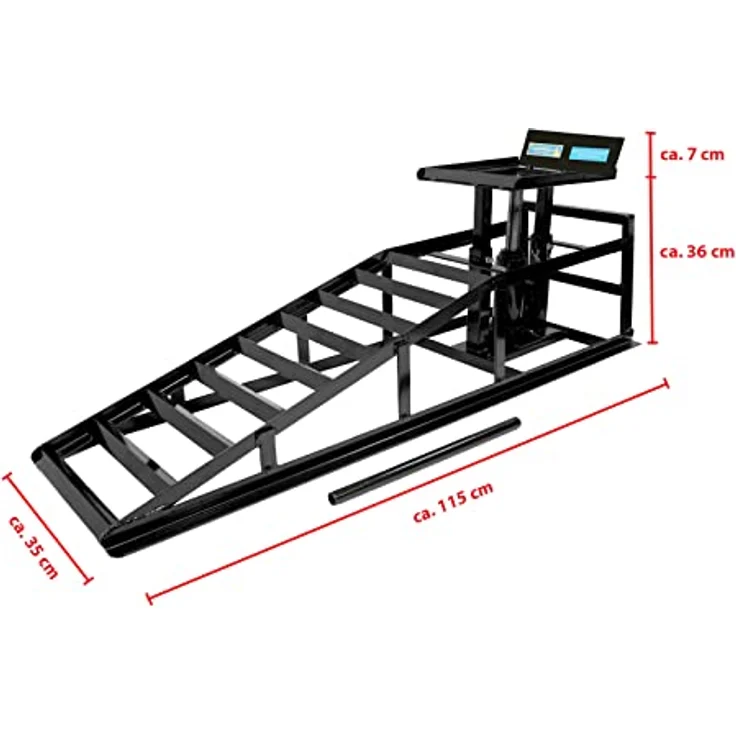baumarktplus Hydraulischer Auffahrbock Wagenheber PKW höhenverstellbar, max. Reifenbreite 225 mm, robustes schwarzes Stahlgestell, flexible Höheneinstellung 23,5 - 36 cm – Bild 5