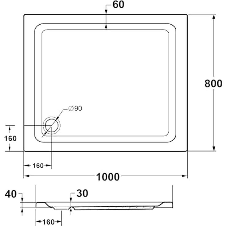 Schulte Duschwanne Adria 100x80 cm, Sanitäracryl, inklusive Fußgestell und Ab- und Überlaufschutz, rutschhemmend und pflegeleicht – Bild 3