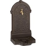 relaxdays Gartenbrunnen Standbrunnen Antik, Dunkelbraun-Gold, mit Wasserhahn und rundem Becken, 73 x 39 x 32 cm