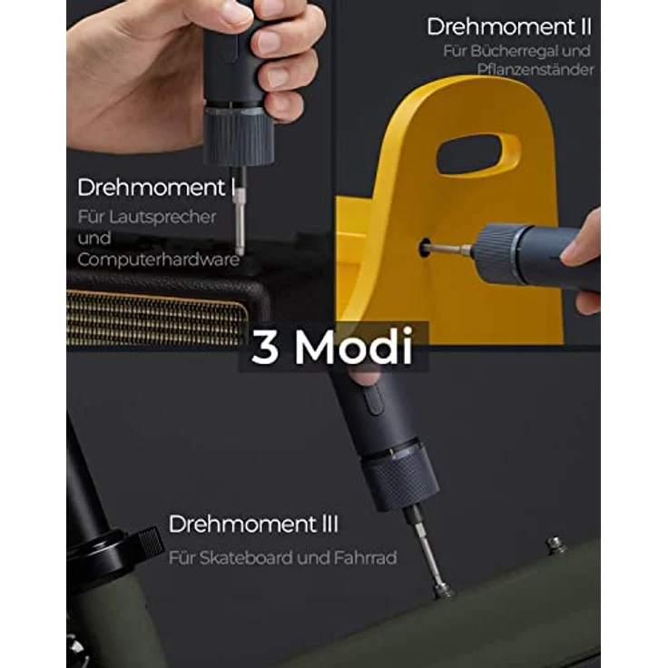 HOTO Akkuschrauber 12-in-1 Set, 4 N.m Elektrischer Schraubendreher mit LED-Licht, 3.6 V, 1500 mAh USB-C, S2-Stahl Bits, schwarz – Bild 4