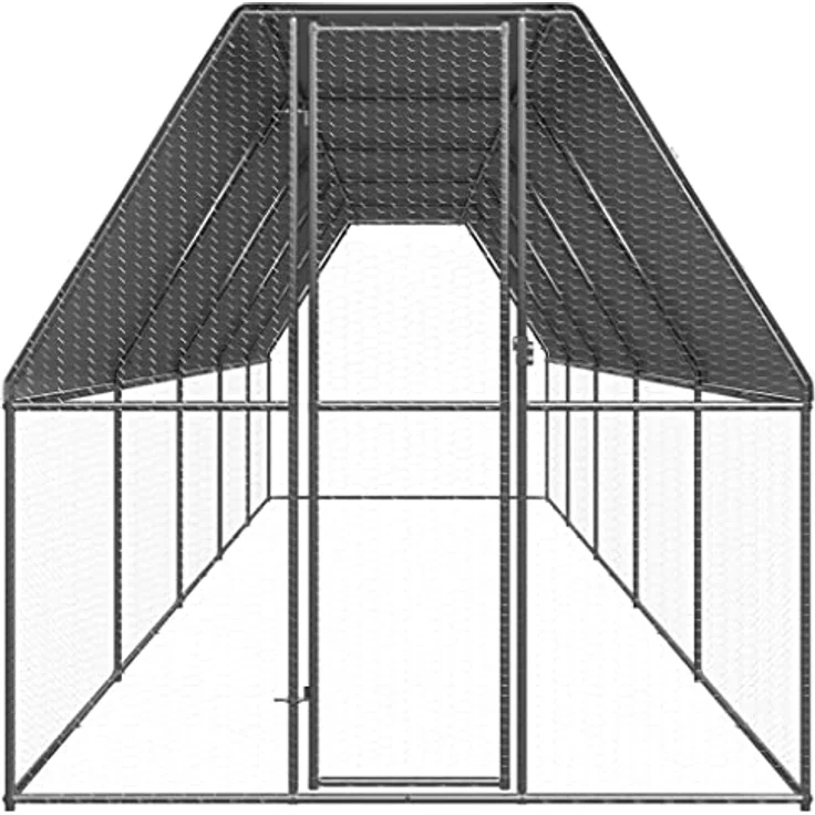 vidaXL Hühnerstall, Outdoor-Hühnerkäfig 2x10x2 m aus verzinktem Stahl, silbern mit wasserabweisendem Dach und sicherem Türschloss – Bild 2