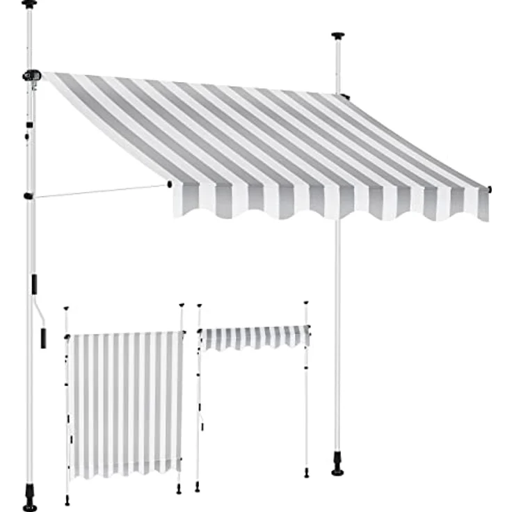 KESSER Klemmmarkise mit Handkurbel Balkon, Balkonmarkise ohne Bohren, UV-beständig höhenverstellbar wasserabweisend , Sonnenschutz, Terrassenüberdachung , einfache Montage 350cm, Weiß-Grau – Bild 1