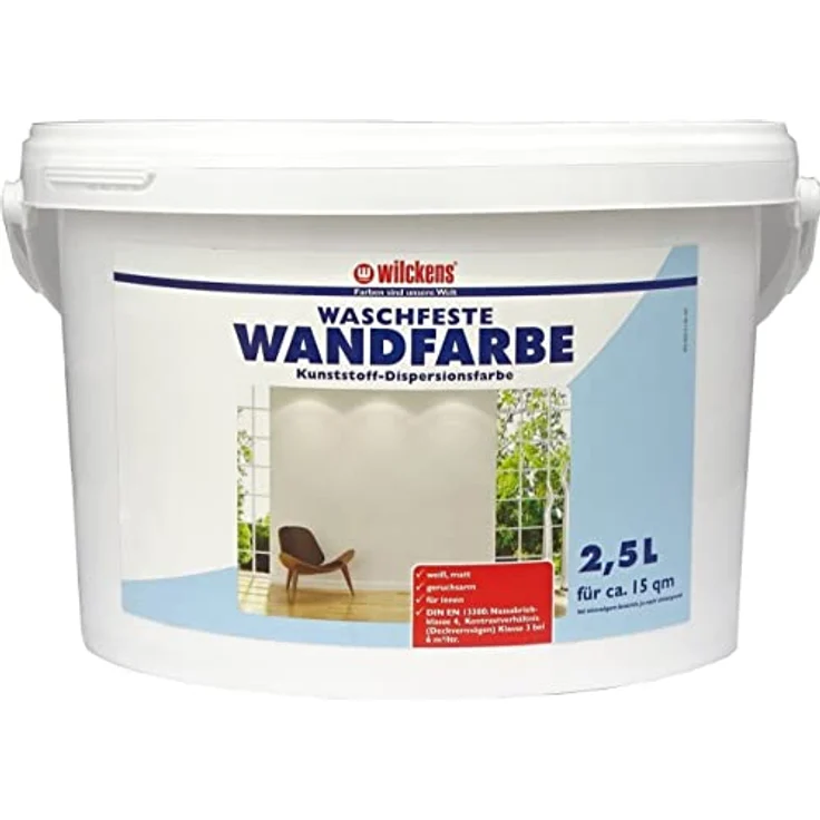 Wilckens Wandfarbe waschfest matt, 2,5 l, Innenfarbe, geruchsarm, gut deckend, weiß – Bild 1