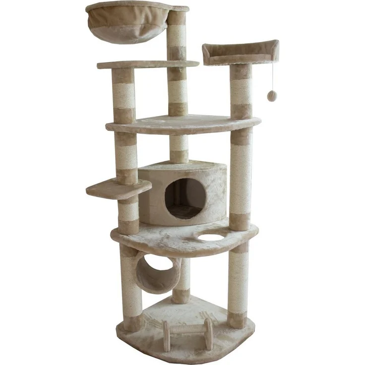 Dehner Kratzbaum Edda, 180 x 60 x 60 cm, Sisal/Plüsch, robuster Kletterbaum auf neun Ebenen mit massiven Sisalholmen – Bild 1