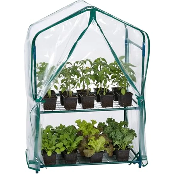 Relaxdays Balkon Gewächshaus, Tomatenhaus mit 2 Etagen, PVC-Folie, Stahl, HxBxT: 95 x 59 x 39 cm, grün/transparent – Bild 1