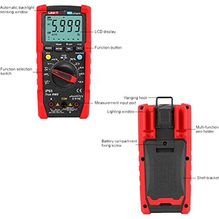 UNI-T UT191T Profi Multimeter IP65, 600V AC/DC, 20A, RMS-Messung, -40°C bis 400°C – Bild 4