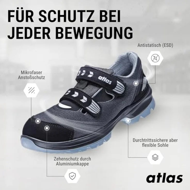 Atlas Schuhe Flash 1605 XP Arbeitsschuh, Alu-tec® Aluminiumkappe, XP® metallfreie Durchtritthemmung, schwarz/grau – Bild 3