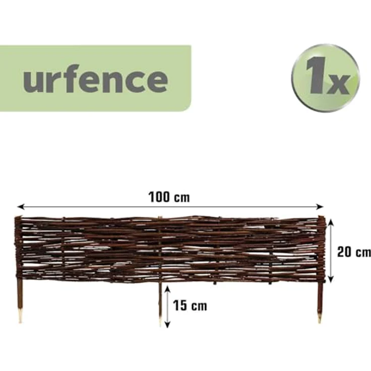 urfence Beetumrandung Weide, 100 x 20 cm, wetterfester Holzzaun aus geflochtenen Weidenruten, ideal zur Beet- und Rasenkante – Bild 3