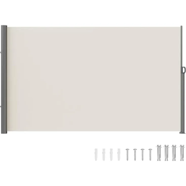 VEVOR Seitenmarkise 180 x 300 cm Beige, Seitenwandmarkise aus 180 g/m² Polyestergewebe mit PU-Beschichtung, einziehbarer Griff mit Federmechanismus, Sichtschutz für Balkone und Innenhöfe