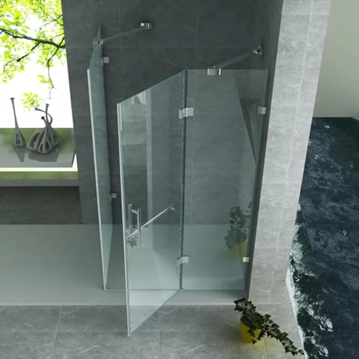 BELVIT Duschkabine 80 x 120 x 195 cm, Drehtür mit Festpaneel und Seitenwand, 8 mm Sicherheitsglas mit Nanobeschichtung, Chrom Klarglas – Bild 2