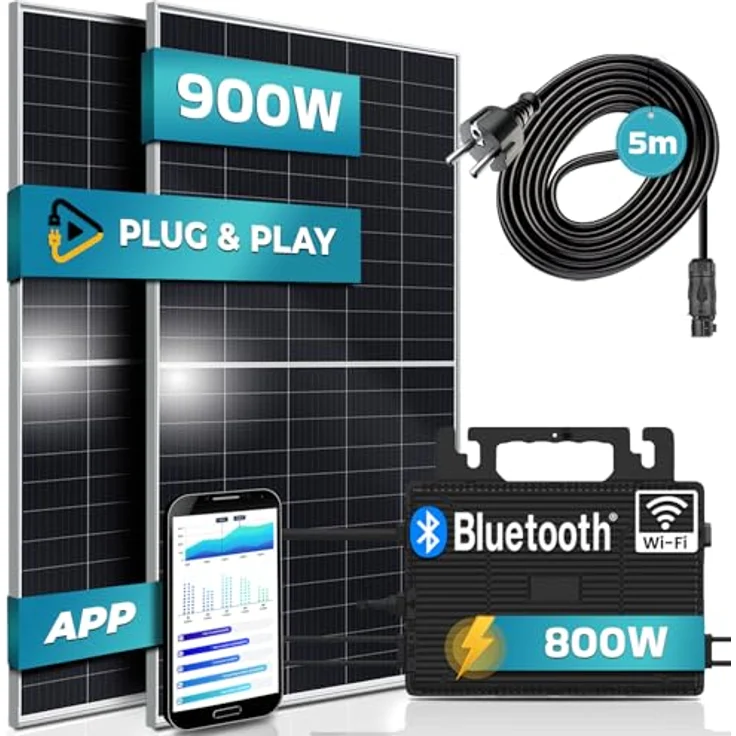 SUNNIVA Balkonkraftwerk Silver Frame 900/800W Solaranlage, 900W Gesamtleistung, WIFI Bluetooth, 2x450W Solarmodule – Bild 2
