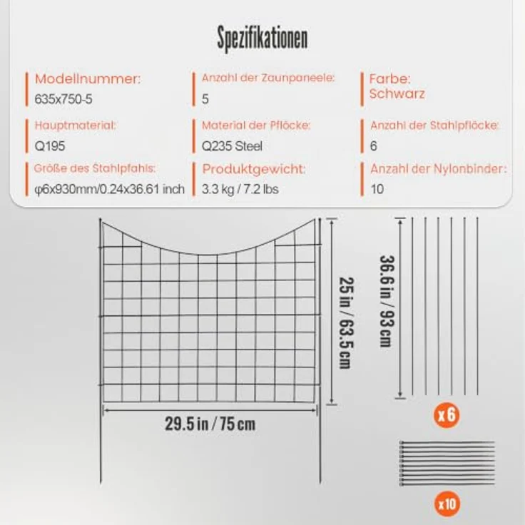 VEVOR 5er-Set Dekorativer Gartenzaun, 75x93cm Metallzaun aus Kohlenstoffstahl, Schwarz, inkl. Befestigungsmaterial, langlebig und einfach zu installieren – Bild 8