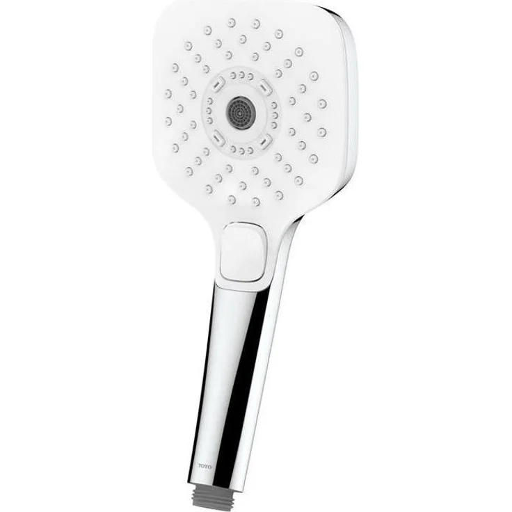 TOTO Duschbrause, Handbrause 110mm, eckig, 3 Strahlarten, weiss/chrom, Antikalksystem, wassersparend