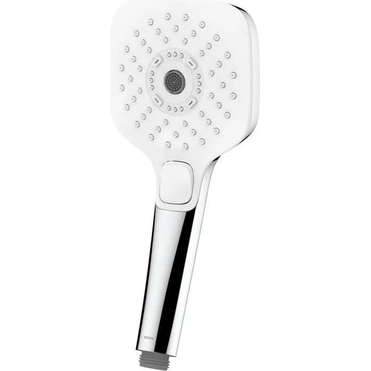 TOTO Duschbrause, Handbrause 110mm, eckig, 3 Strahlarten, weiss/chrom, Antikalksystem, wassersparend