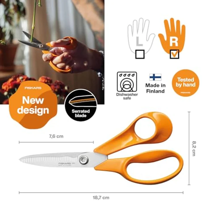 Fiskars Universalschere 180mm, gezahnte Klinge aus rostfreiem Stahl, ergonomischer Kunststoffgriff – Bild 2