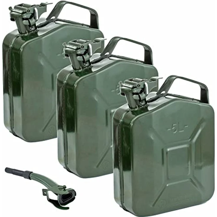 Holmwerk 3x Kraftstoffkanister, Metallkanister mit UN-Zulassung, 5 Liter, Olivgrün RAL6003, auslaufsicherer Jerrycan-Verschluss – Bild 1