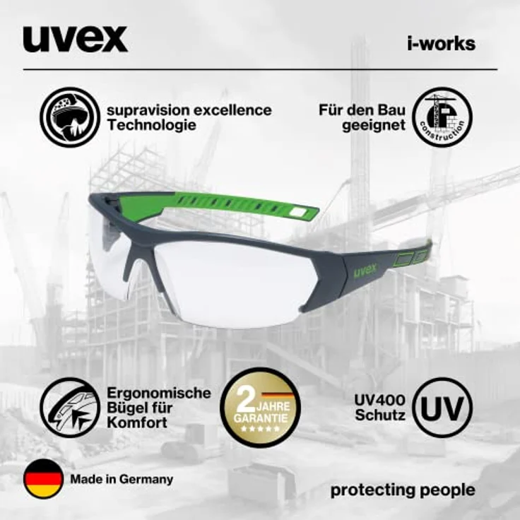 Uvex I-Works Schutzbrille - Suprav. Excellence - Schw.-Grün-Transparent – Bild 6